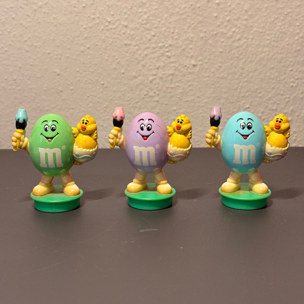 M&M Easter Egg Toppers 3pc Set Pastel Green Purple Blue Good 1994 Vintage